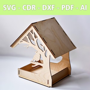 Stazione di alimentazione file laser per uccelli - file laser in legno mangiatoia - SVG, CDR e altro - stazione di alimentazione tagliata al laser in legno - mangiatoia per uccelli fai da te