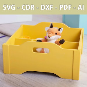 Caja de juguetes de madera con archivo láser (apilable): archivo de corte láser DIY (CDR, SVG y más): 3 opciones de altura para habitaciones infantiles