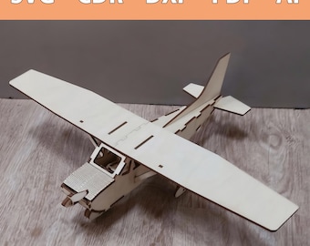 Cessna 172 vliegtuigmodel laserbestand houten bouwpakket - SVG, CDR en meer - 3D vliegtuig lasersnijsjabloon voor lasersnijder, CNC-plotter, doe-het-zelf