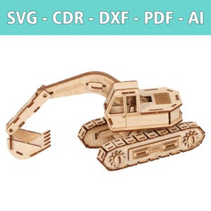 Arquivo de escavadeira a laser 3D com instruções - SVG, CDR e mais - Perfeito para crianças, brinquedos criativos e decoração - Para projetos "faça você mesmo"