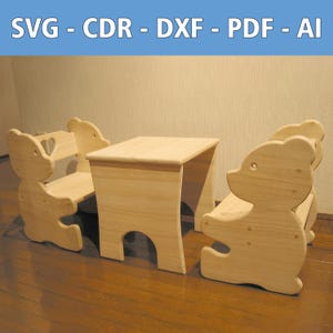 Kindertisch aus Holz in Teddybär-Form - SVG, CDR und mehr - Perfekte Laserdatei für unvergessliche Momente - DIY Kinderecke