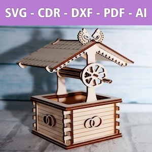 Fontaine de fichiers laser avec treuil et alliances - SVG, CDR et plus - Cadeau de mariage parfait pour les projets de bricolage