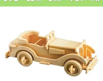 Nostalgisch retro auto laserbestand voor 3 mm hout - SVG, CDR en meer - Vintage cabriolet lasersnijsjabloon, klassiek autobestand, plotterbestand, houten model