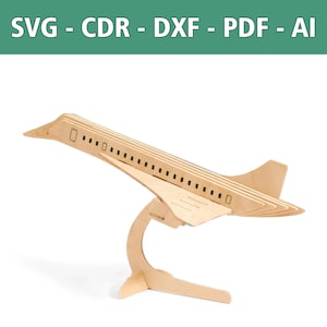 Avión supersónico 3D, archivo láser de 3 mm, modelo de madera - SVG, CDR y más - Plantilla de corte láser, kit de avión, archivo para plotter, archivo CNC, regalo DIY