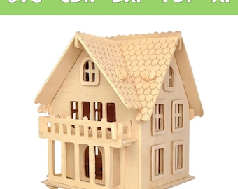 3D-laserbestand voor een miniatuur landhuis van 3 mm - SVG, CDR en meer - houten huisje, lampdecoratie, speelhuisje, lasersnijmal, plotterbestand, CNC-bestand
