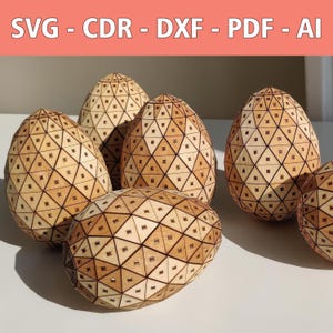 Arquivo laser de ovo de madeira geométrico para Páscoa e Primavera - SVG, CDR e mais - Decoração de Páscoa para sua casa - Modelo 3D de quebra-cabeça de madeira ovo de Páscoa