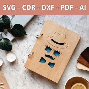 Elegantes Notizbuchcover für Herren - SVG, CDR und mehr - Laserdruckdatei Gentleman Vintage Design