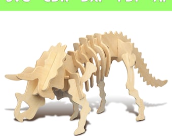 3D-model Triceratops - 3 mm laserbestand voor lasersnijders - SVG, CDR en meer - DIY houten dinosaurusmodel knutselbestand