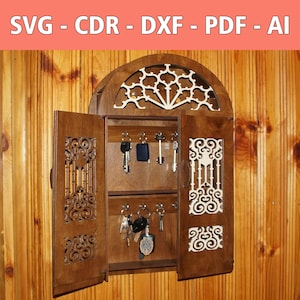 Gabinete con caja de llaves con archivo láser - SVG, CDR y más - Práctico y elegante para su hogar - Almacenamiento decorativo de llaves DIY