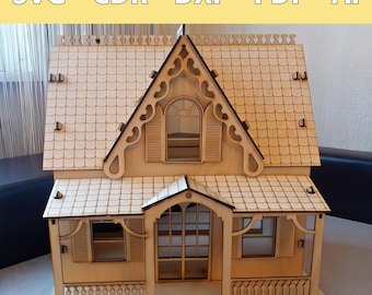 Vintage Poppenhuis Laserbestand 1/16 3 mm - SVG, CDR en meer - Houten Speelgoed Bouwplan - Lasergesneden Miniatuurhuis - Cadeau voor Kinderen & Creatieven