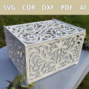Elegancki plik laserowy na listy ślubne - format CDR, SVG i więcej | Dekoracje ślubne DIY | Szablon pudełka na karty