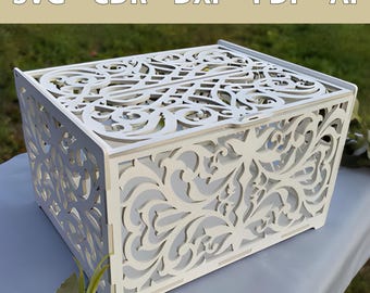 Elegante Hochzeit Briefbox Laserdatei 4mm - CDR, SVG Format und mehr | DIY Hochzeitsdeko | Kartenbox Vorlage
