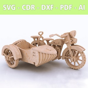 Motorrad mit Seitenwagen Laserdatei - SVG, CDR und mehr - für kreative Projekte - Perfekt für Bastler und Motorradliebhaber