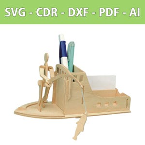 3D Pen Holder Angler 3 mm Laser File Wood - SVG, CDR and more - Laser Cut Template Fisherman Desk Organizer DIY Gift CNC