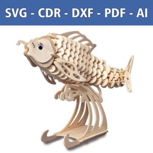 Arquivo laser de carpa 3D com instruções - SVG, CDR e muito mais - Para projetos de artesanato e decoração DIY