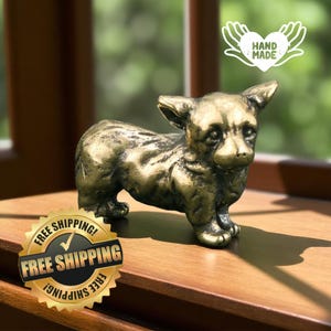 Solid Brass Fairy Corgi Figurine – Low Poly Welsh Pembroke Dog Statue – Baby Corgi Decoration – Unique Gift for Corgi and Dog Lovers