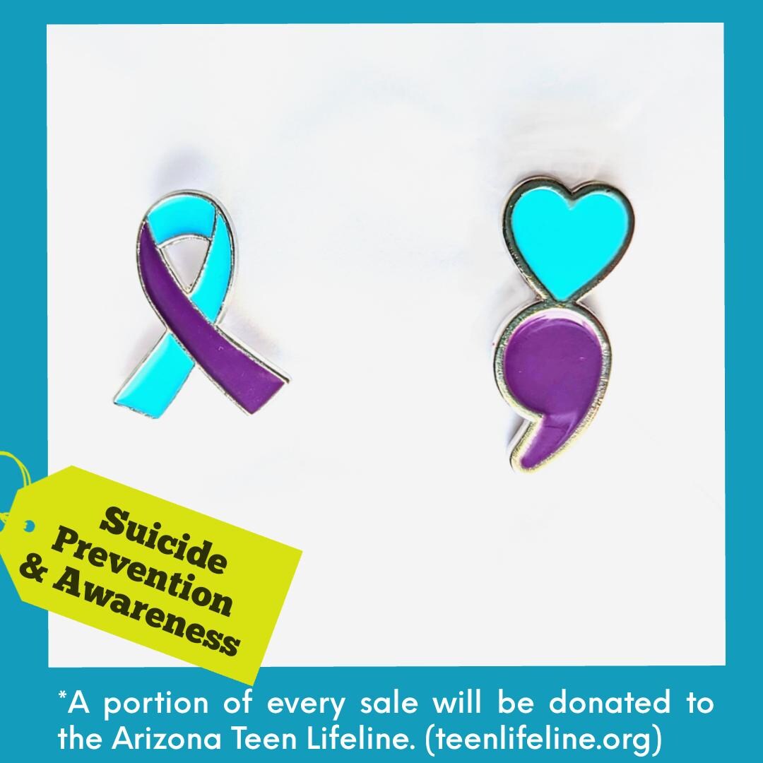 Purple & Teal Ribbon or Semicolon Enamel Pin: for Suicide Prevention ...