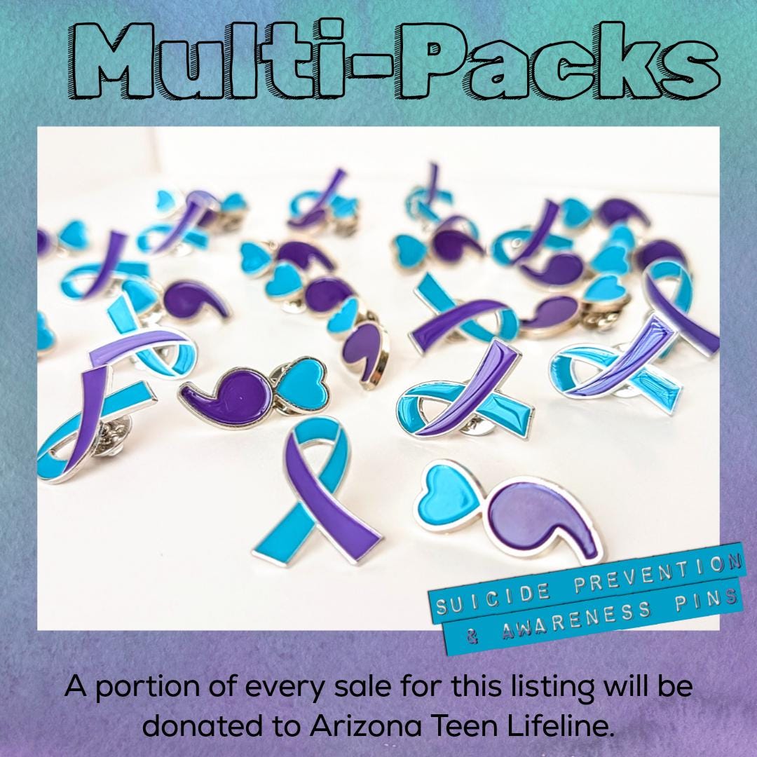 Multi-packs, Purple & Teal Ribbon or Semicolon Enamel Pins for Suicide ...