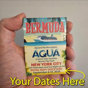 Norwegian Aqua Souvenir | Personalized Bermuda Cruise Magnet |  Customized with the DATES of YOUR CRUISE | Vintage Travel Style | 2.5&quot;x3.5&quot;