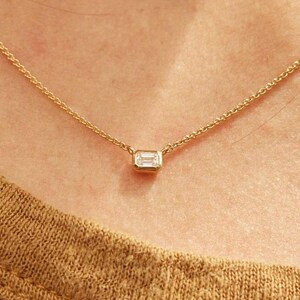 Emerald Cut Diamond Pendant Necklace – 14k/18k Gold Solitaire Pendant – Minimalist Diamond Necklace for Her, Perfect gift for Anniversary