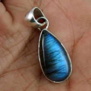 Blue Labradorite Initial Pendant - 925 Sterling Silver Jewelry for Her