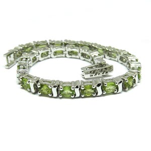 Natuurlijke groene peridot 925 sterlingzilveren rhodiumarmband voor dames, vintage armband, huwelijksverjaardagscadeau, verjaardagscadeau, herenarmband