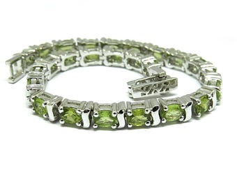 Pulsera de peridoto verde natural en plata de ley 925 rodiada para mujer, pulsera vintage, regalo de aniversario de boda, regalo de cumpleaños, pulsera para hombre