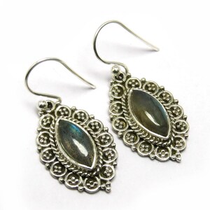 Labradorite Sterling Silver Earrings, 925 Silver Handmade Jewelry, Designer Dangle Earrings, Boho Gemstone Earrings, Valentine Gift for Her