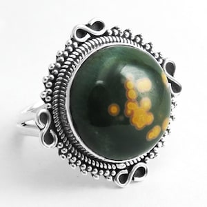 Handmade Ocean Jasper Gemstone Ring, 925 Sterling Silver Boho Statement Ring, Anniversary, Birthday, Engagement Gift for Her