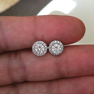 1.05 Ct Round Halo Diamond Earrings, Lab Grown Diamond Stud Earrings, 14K | 18K Gold Earrings, Anniversary Gift For Her
