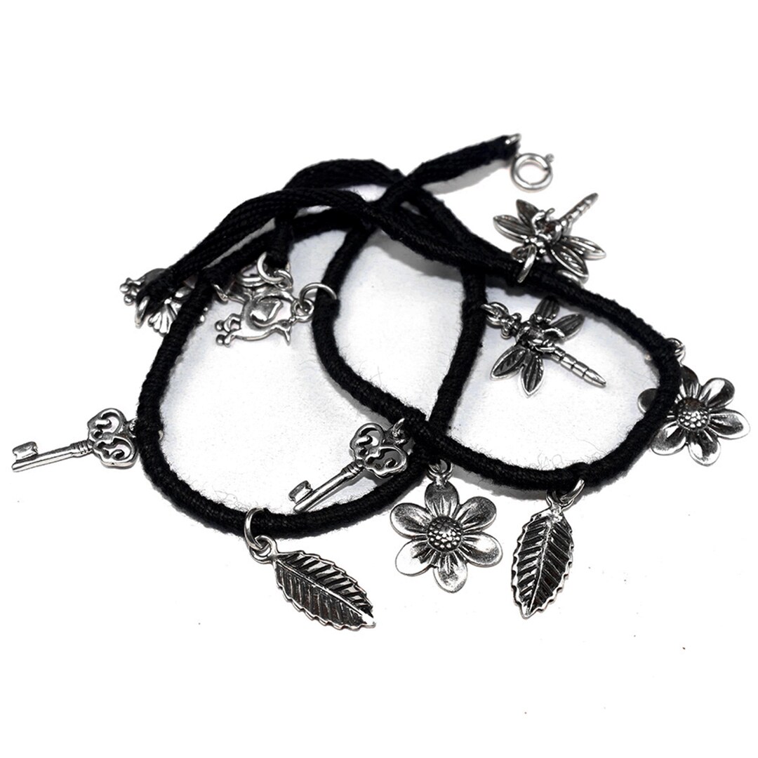 Boho Style Thread Anklets With Silver Charms - Gift for Her, Crochet ...