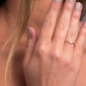 14K Solid Gold Baguette Diamond Solitaire Ring Minimalist Stacking Band Delicate Geometric Engagement Jewelry Gift