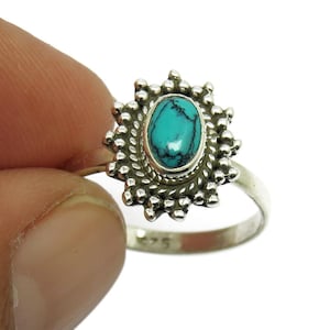 Dainty Turquoise Sterling Silver Ring: Handmade Southwestern Boho Jewelry