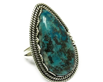 Azurite Silver Ring for Women - Statement Anniversary Gift - Big Stone Jewelry,  Employee & Grandma Gift - 925 Sterling Silver Ring