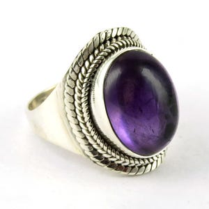 Vintage Amethyst Cabochon Ring: Handmade Sterling Silver Rope Design