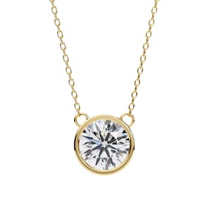 1.78 Carat Round Cut Diamond Pendant, 14K | 18K Gold Pendant for Women, Round Cut Diamond Bezel Set Solitaire Pendant, Gift For Her