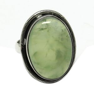 Natural Prehnite Ring 925 Sterling Silver, Green Gemstone Boho Ring, Handmade Promise Ring for Her, Healing Crystal Jewelry Gift