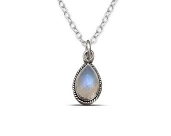 Teardrop Moonstone Necklace in 925 Sterling Silver – Dainty Moonstone Pendant – Minimalist Jewelry Gift for Her