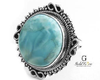 Larimar Ring in Sterling Silver Setting - Caribbean Beach Vibes, Genuine Larimar Silver Ring - Handcrafted Ocean Blue Gemstone Jewelry gift