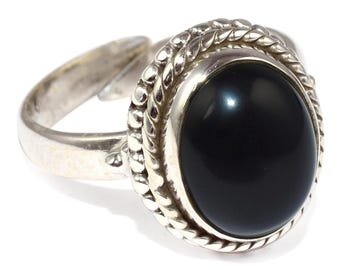 Dainty Silver Black Onyx Ring • Sterling Silver Gemstone Jewelry • Natural Black Stone Rings for Her • Handmade Gifts for Someone SpecialGT