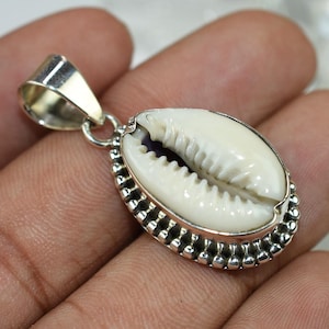Sterling Silver Cowrie Shell Pendant Necklace: Boho Beach Jewelry