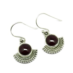 Tiny Garnet Drop Earrings - 925 Sterling Silver Handmade - Birthstone Jewelry, Small Girl's Birthday