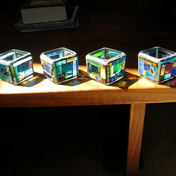 Items similar to Mosaic Tea Light or Votive Holders with Bright and Festive Colors Four Total on