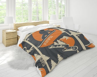 Snowboarding duvet cover in orange and grey