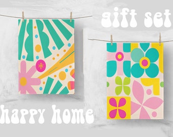 Bundle Tea Towels in bright retro hippie. Use in kitchen or hang for decor. You get the set 2 in total.