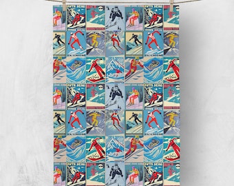 Tea Towel Wall Art Vintage Ski art Men Skier made in Montreal Canada