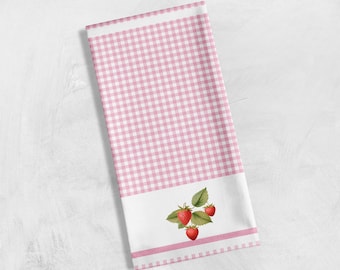 Tea Towels in Vintage in strawberry gingham, Made in Linen Cotton