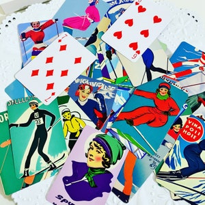 Coolest card deck in Vintage ski ladies all different images ski art custom art made deck of cards ski lover gift