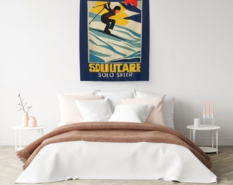 Wall Tapestry Solo Skier Vintage Ski Art