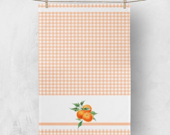 Tea Towels in Vintage in orange fruit gingham, Made in Linen Cotton